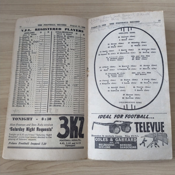 VFL 1956 August 11 Geelong v Collingwood Football Record
