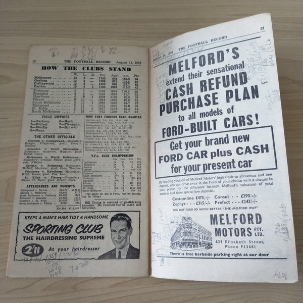 VFL 1956 August 11 Geelong v Collingwood Football Record