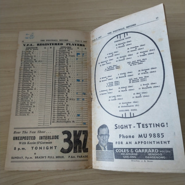 VFL 1957 June 8 Essendon v Geelong Football Record