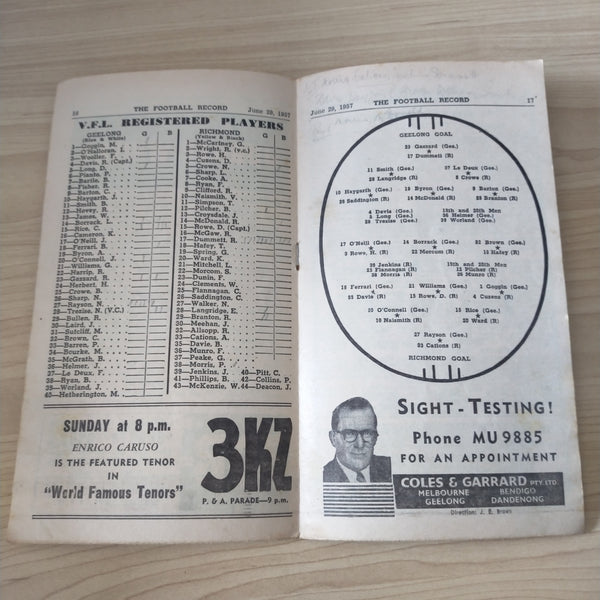 VFL 1957 June 29 Geelong v Richmond Football Record