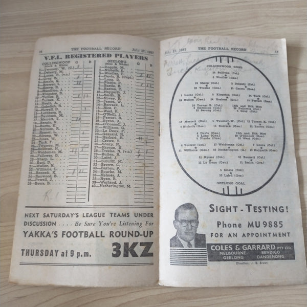 VFL 1957 July 27 Collingwood v Geelong Football Record