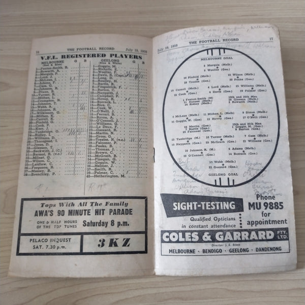 VFL 1958 July 19 Melbourne v Geelong Football Record