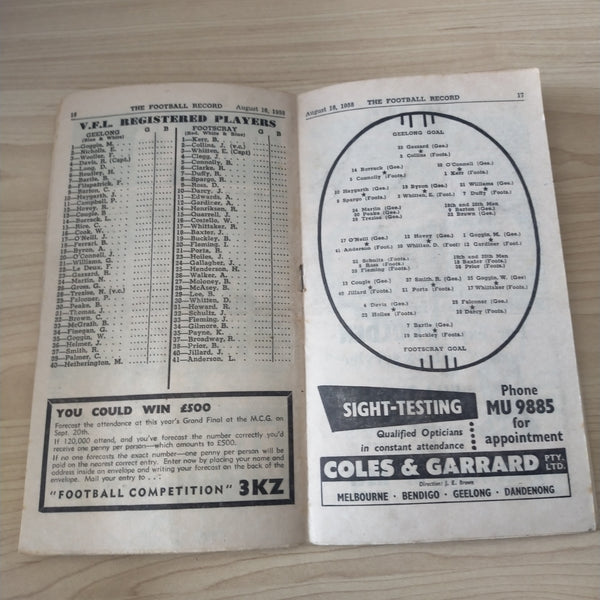 VFL 1958 August 16 Geelong v Footscray Football Record