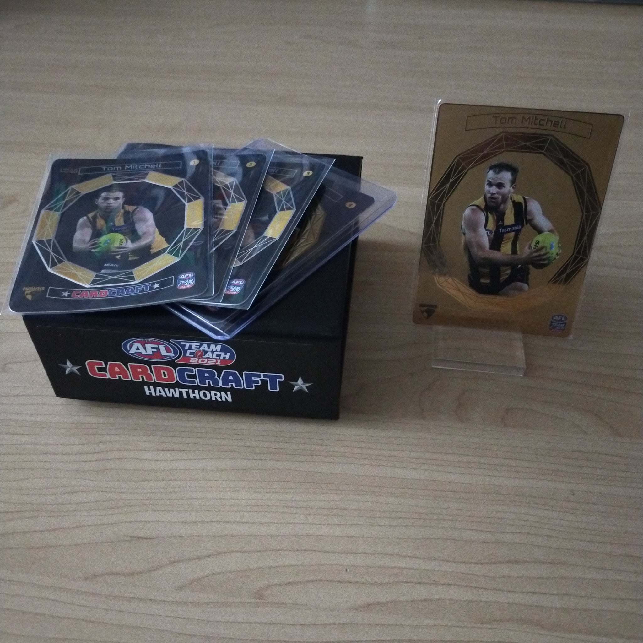 2021 Teamcoach Card Craft Tom Mitchell Hawthorn Complete Set of 4 Cards + Redeemed 24k Gold Card