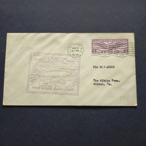 USA American Cover 1932 Airmail U.S.S. Akron Coast To Coast Trip Carrying Mail Lakehurst New Jersey To San Diego California