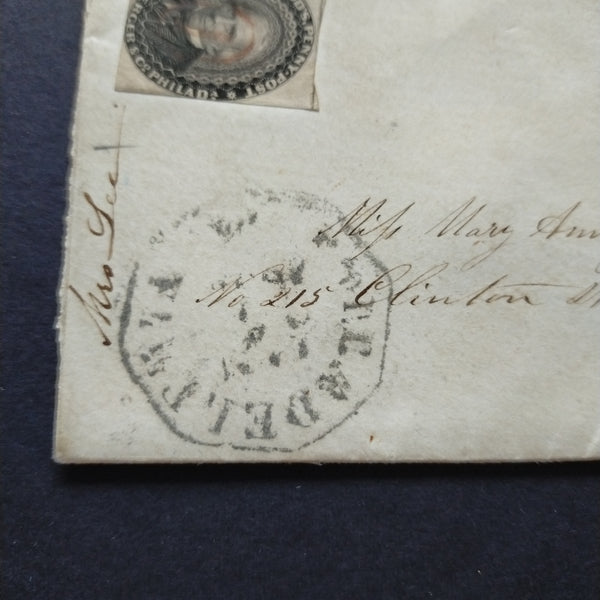 USA American Cover 1858 Philadelphia Local Post bearing 3c Franklin with bar dumb cancel & Philadelphia octagonal cancel with Blood's Penny Post stamp in black, B/S with 1859 Blood's Penny Post double ring cancel