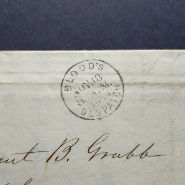 USA American Cover 1854 EL from Philadelphia to Lancaster bearing Blood's Penny Post label & 3c Washington both tied by Philadelphia D.S. and with fine Blood's despatch C.D.S. clear of label adhesive