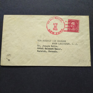 USA American Cover 1925 Airmail Airship Los Angeles From Lakehurst New Jersey to Bermuda First Airship Flight