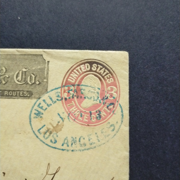 USA American Cover 3c Wells Fargo & Co imprint and Los Angeles blue CDS Very Fine and scarce