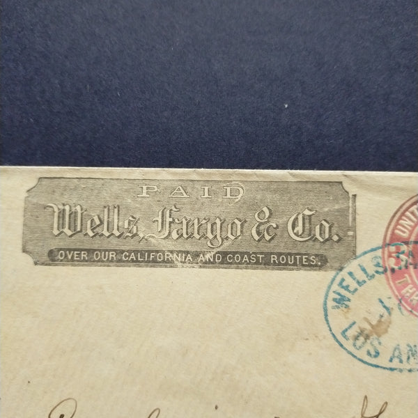 USA American Cover 3c Wells Fargo & Co imprint and Los Angeles blue CDS Very Fine and scarce