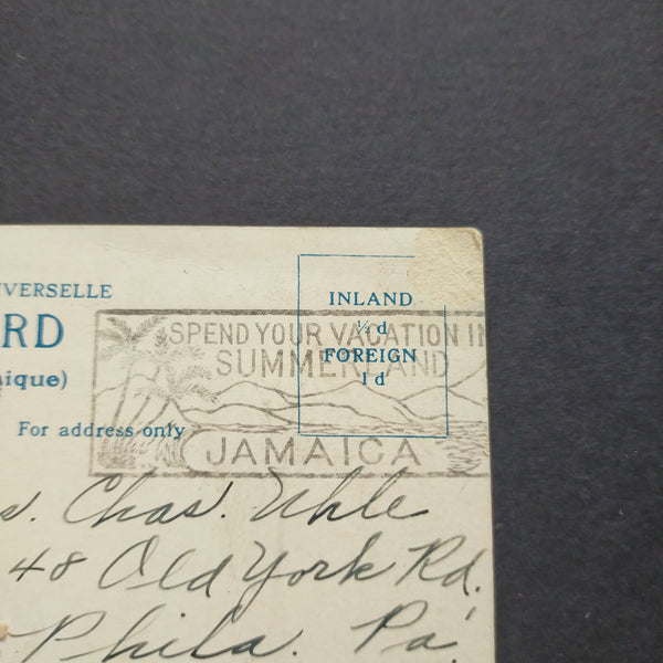 USA American Postcard 1928 Jamacian Postcard From Kingston Jamaica to Philadelphia USA 4 Cents Postage Due