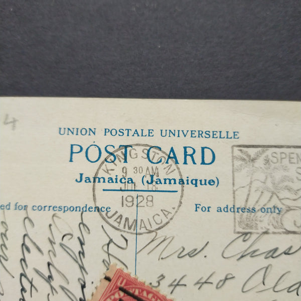USA American Postcard 1928 Jamacian Postcard From Kingston Jamaica to Philadelphia USA 4 Cents Postage Due