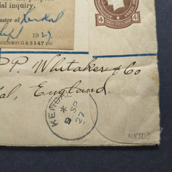 NZ Postal Agency Pitcairn Registered Postal Stationery sent 7 wks after opening