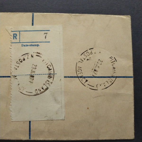 NZ Postal Agency Pitcairn Registered Postal Stationery sent 7 wks after opening