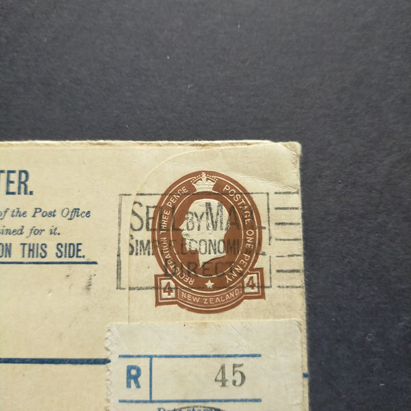 Pitcairn - Dunedin New Zealand Registered Letter bearing NZ agency label.