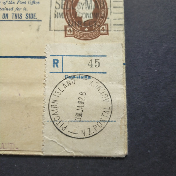Pitcairn - Dunedin New Zealand Registered Letter bearing NZ agency label.