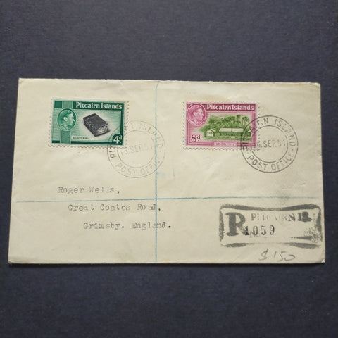 Pitcairn Islands Cover 1951 CDS Pitcairn Islands to Grimsby England Registered