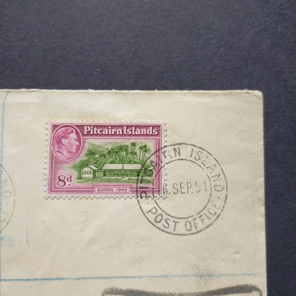 Pitcairn Islands Cover 1951 CDS Pitcairn Islands to Grimsby England Registered