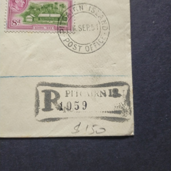 Pitcairn Islands Cover 1951 CDS Pitcairn Islands to Grimsby England Registered