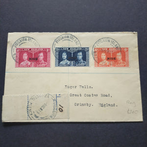 NZ Pitcairn Islands Cover 1939 CDS Pitcairn Islands to Grimsby England Registered