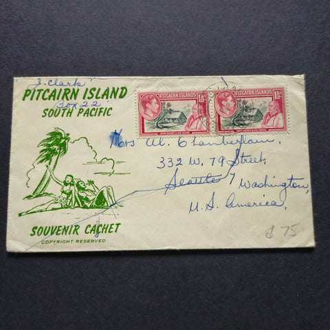 Pitcairn Islands Cover Souvenir Cachet Pitcairn Islands to Seattle Washington USA