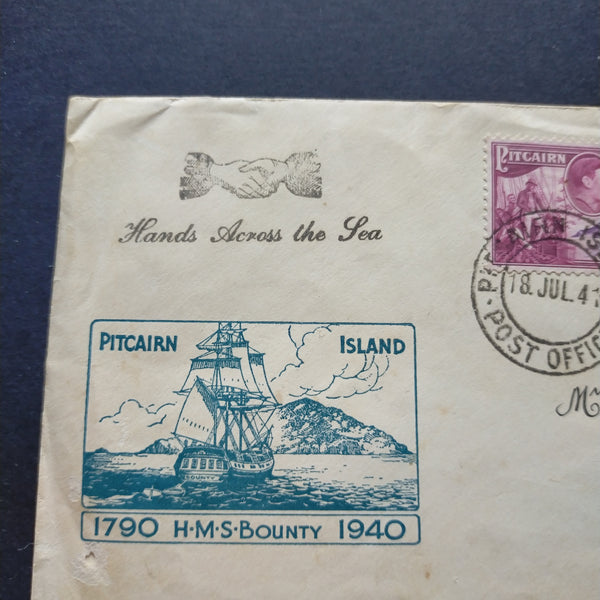 Pitcairn Islands Cover 1941 CDS Pitcairn Island 1790 HMS Bounty 1940 Pitcairn Islands to Victoria Australia