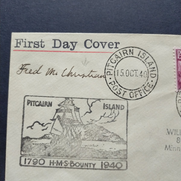 Pitcairn Islands First Day Cover 1940 CDS HMS Bounty Design Stamp Addressed to Minneapolis Minnesota USA