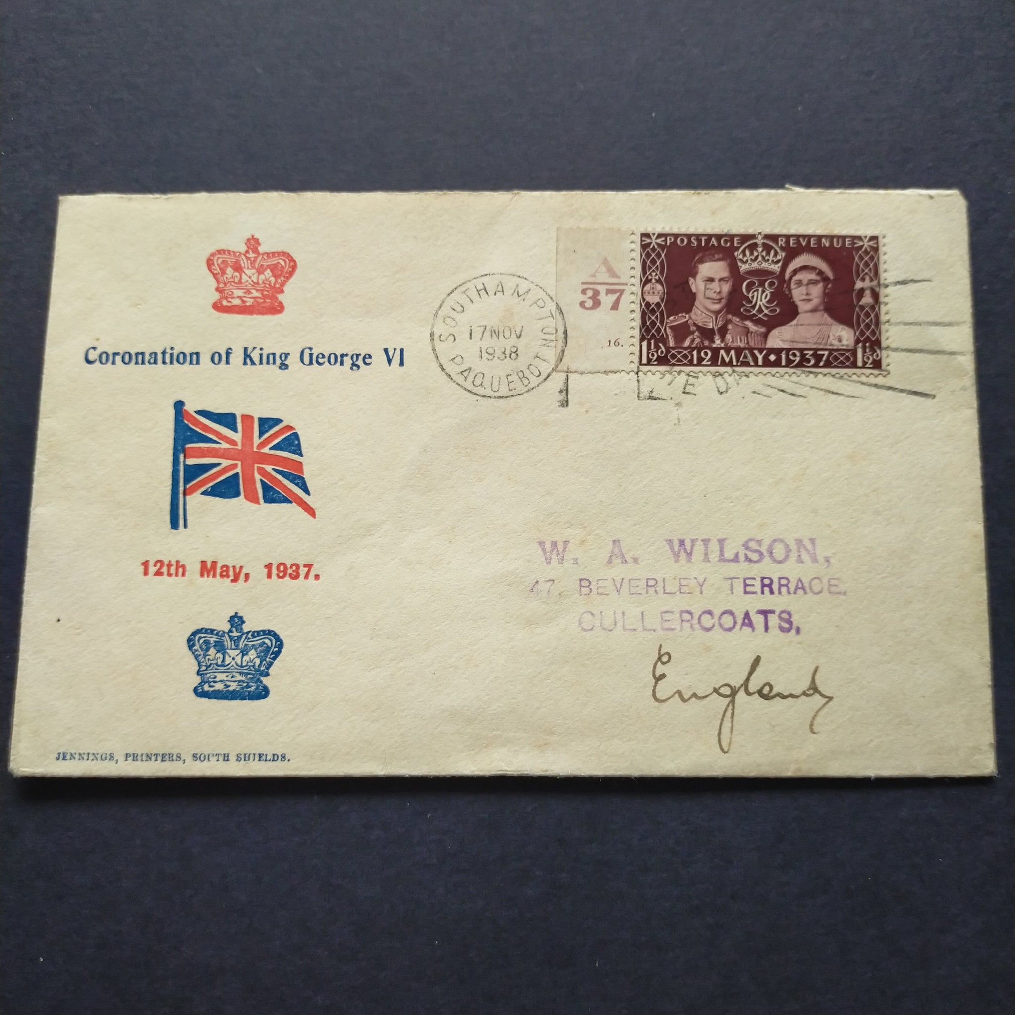 Pitcairn Islands Coronation of King George VI Cover 1938 Southampton Paquebot CDS Pitcairn Islands to England