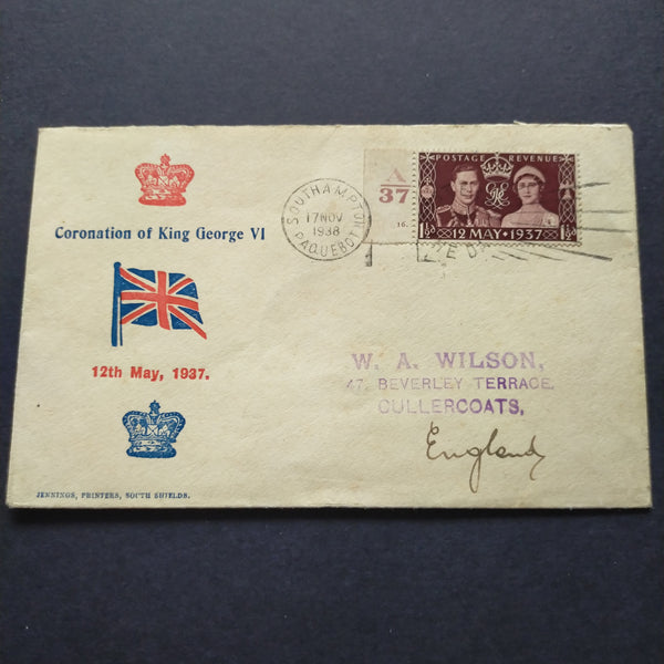 Pitcairn Islands Coronation of King George VI Cover 1938 Southampton Paquebot CDS Pitcairn Islands to England