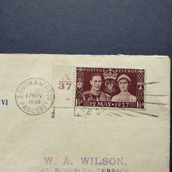 Pitcairn Islands Coronation of King George VI Cover 1938 Southampton Paquebot CDS Pitcairn Islands to England