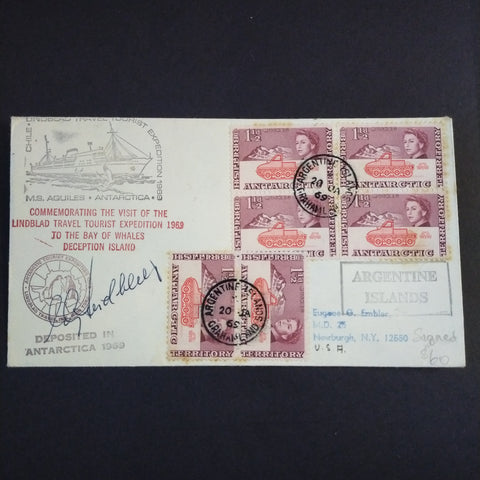 British Antarctic Territory 1969 Cover Argentine Islands To New York USA Commemoration Cover Signed