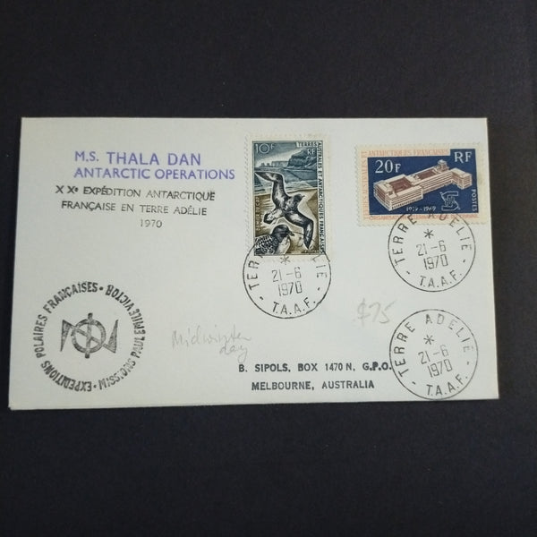 French Antarctic Territory 1970 Cover Terre Adelie To Melbourne