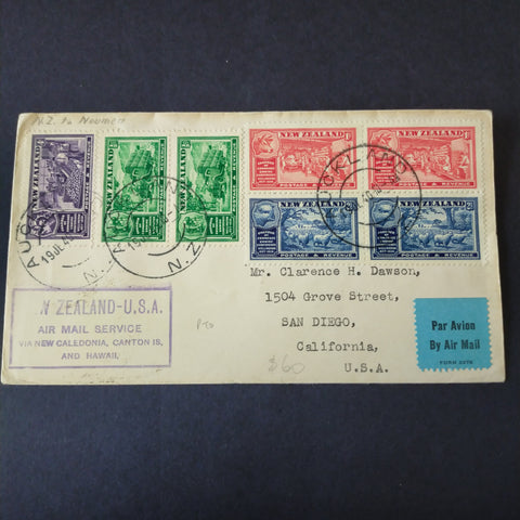 NZ New Zealand 1940 Vintage Cover Auckland To California Air Mail Service Via New Caledonia, Canton Island and Hawaii Cover
