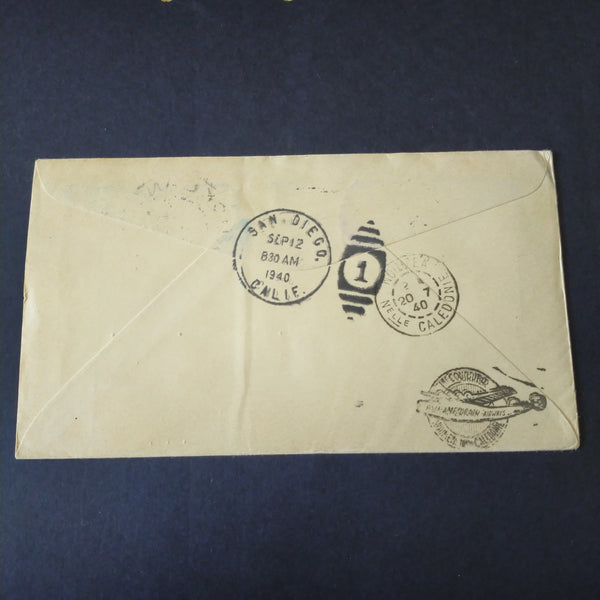 NZ New Zealand 1940 Vintage Cover Auckland To California Air Mail Service Via New Caledonia, Canton Island and Hawaii Cover