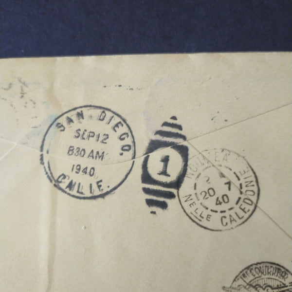 NZ New Zealand 1940 Vintage Cover Auckland To California Air Mail Service Via New Caledonia, Canton Island and Hawaii Cover