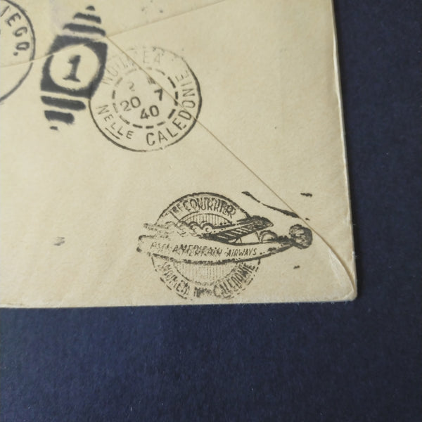 NZ New Zealand 1940 Vintage Cover Auckland To California Air Mail Service Via New Caledonia, Canton Island and Hawaii Cover