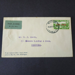 NZ New Zealand 1932 Vintage Cover Westport To Hokitika Air Mail First Flight Wellington - West Coast