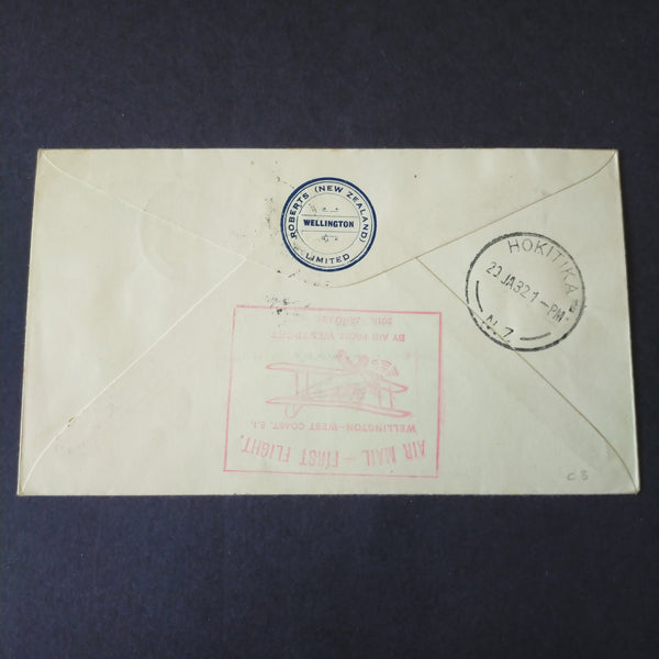 NZ New Zealand 1932 Vintage Cover Westport To Hokitika Air Mail First Flight Wellington - West Coast