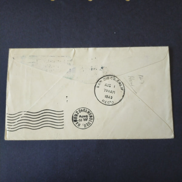 NZ New Zealand 1940 Airmail Cover Auckland to California via New Caledonia, Canton Island, and Hawaii