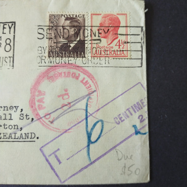 Australia to Masterton New Zealand 1953 Air Mail Cover, Postage Due