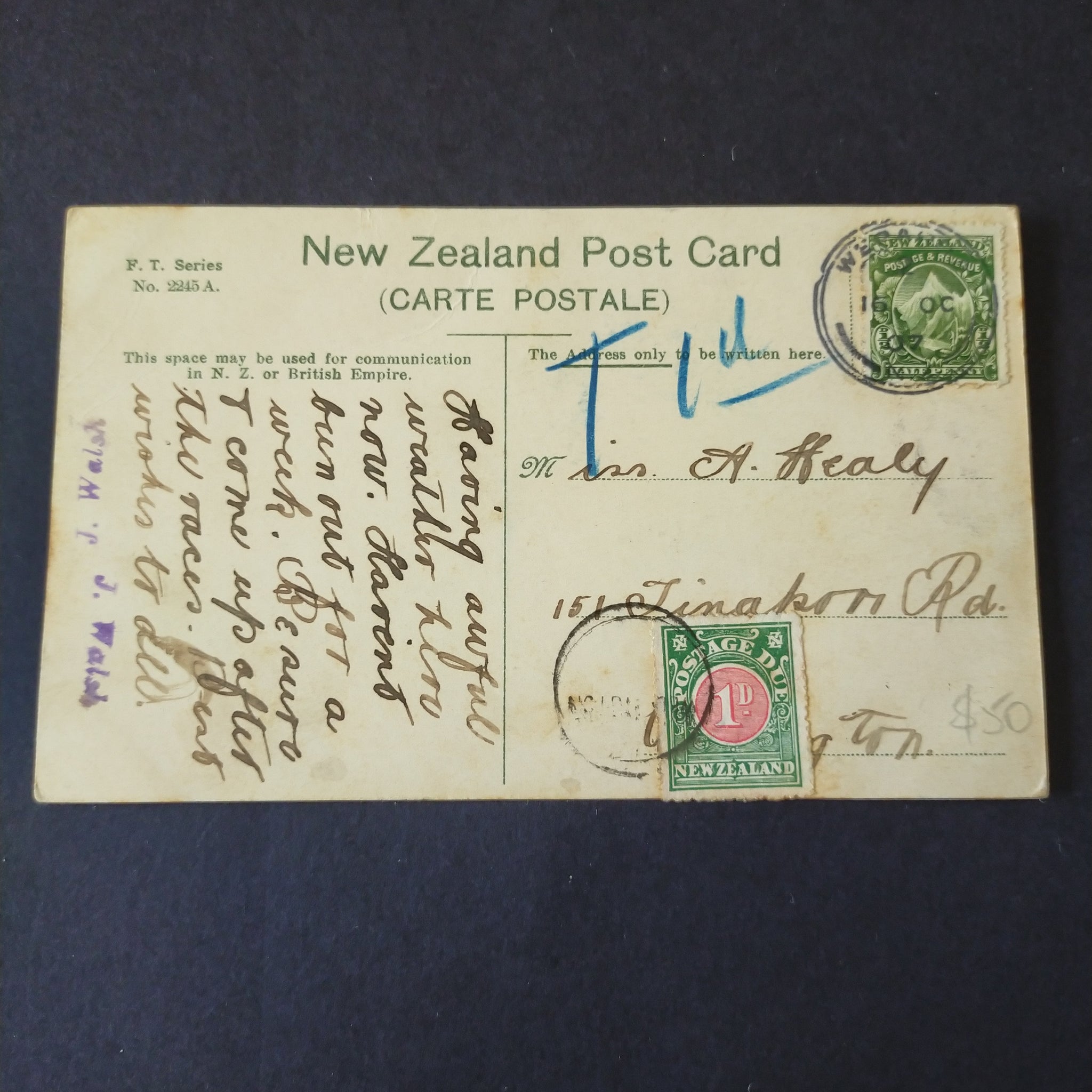 NZ New Zealand 1907 Postcard Tea Gardens, Racecourse. Posted Wanganui To Wellington Postage Due
