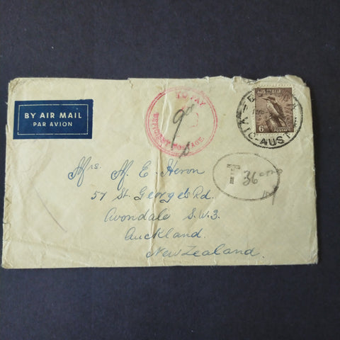 NZ New Zealand 1951 Cover Echuca Australia To Avondale Auckland Air Mail Postage Due