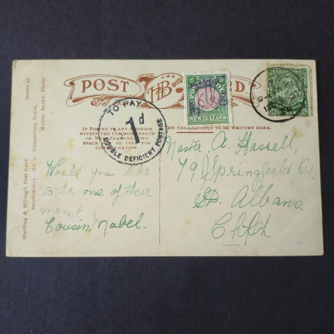 NZ New Zealand Vintage Postcard Sundowners Comparing Notes Lichfield To St Albans Postage Due