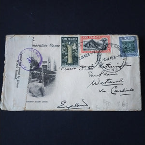NZ New Zealand 1940 Vintage First Day Cover Commemorative Cover with complete set of stamps Centennial Exhibition Cancel To Wetheral Via Carlisle England Great Britain UK Censored