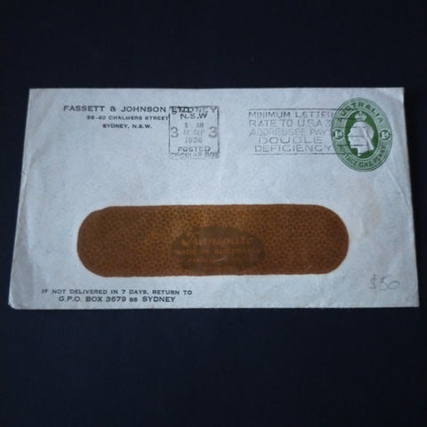 Australia 1936 Printed To Private Order Envelope Fassett & Johnson Ltd Advertisement Posted in Sydney Clear Panel Envelope