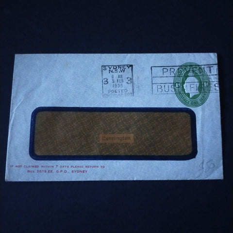 Australia 1d KGV Oval Head embossed Printed To Private Order Envelope Harrisons Ramsay Pty Ltd Posted in Sydney