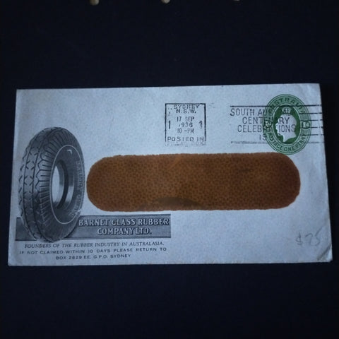 Australia 1936 Printed To Private Order Barnet Glass Rubber Company Ltd Advertisement Envelope Posted in Sydney Clear Panel Envelope