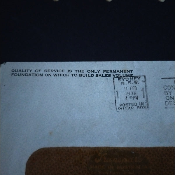 Australia 1936 Printed To Private Order Envelope Posted in Sydney Clear Panel Envelope