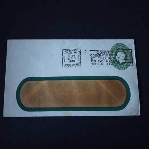 Australia 1936 Printed To Private Order Envelope Posted in Sydney Clear Panel Envelope