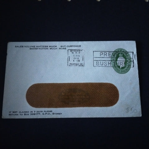 Australia 1936 Printed To Private Order Envelope Posted in Sydney Clear Panel Envelope